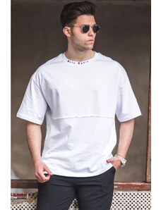 Madmext Pánské bílé oversize tričko s potiskem 5250