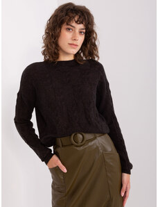 Fashionhunters Černý dámský kabelový svetr s dlouhým rukávem