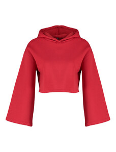Trendyol Red Thick Fleece Comfort Fit Crop Spanish Sleeve Hooded Knitted Sweatshirt