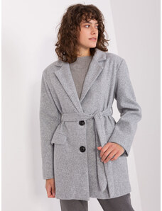 BASIC Šedý krátký kabát s páskem -grey Šedá