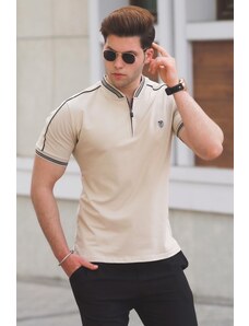 Madmext Beige Polo Collar Men's T-Shirt 9281