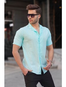 Madmext Turquoise Slim Fit 100% Cotton Short Sleeve Men's Shirt 5585