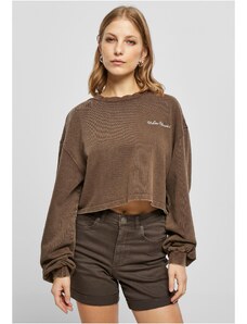 UC Ladies Dámská Cropped Small Embroidery Terry Crewneck brown