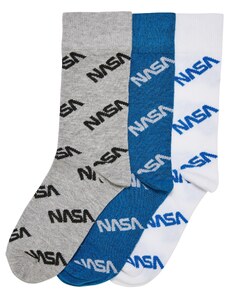 MT Accessoires Celoplošné dětské ponožky NASA, 3 balení, zářivě modrá/šedá/bílá