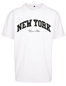 MT Upscale Oversize tričko New York College v bílé barvě