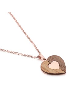 Woodfi Dřevěný náhrdelník Heart Rose Gold