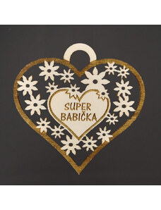 AMADEA Dřevěné srdce s textem "super babička", 7 cm, český výrobek