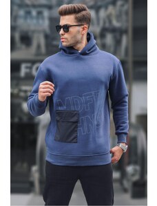 Madmext Navy Printed Hoodie Sweatshirt 6148