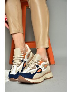Fox Shoes R312510504 Beige/Navy Blue Fabric Women's Sneakers Sneakers