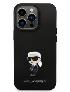 Ochranný kryt na iPhone 15 Pro - Karl Lagerfeld, Liquid Silicone Metal Ikonik Black