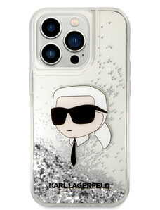 Ochranný kryt na iPhone 15 Pro MAX - Karl Lagerfeld, Liquid Glitter Karl Head Silver