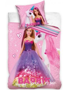 Carbotex Bavlněné ložní povlečení Barbie a jednorožec - 100% bavlna - 70 x 90 cm + 140 x 200 cm