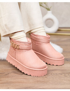 Seastar Royalfashion Světle hnědé dámské boty a'la snow boots s ornamentem Parisela - Růžová
