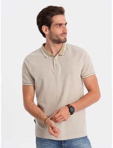 Ombre Clothing Pánská melanžová polokošile s kontrastním límečkem - krémová V4 S1618
