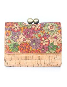 Ecopeople Dámská korková peněženka s kovovým uzavíráním - Barevné květiny