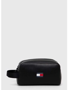 Kožená kosmetická taška Tommy Jeans černá barva