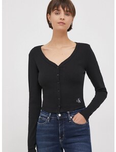 Tričko s dlouhým rukávem Calvin Klein Jeans černá barva, J20J222570