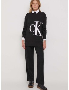 Bavlněný svetr Calvin Klein Jeans černá barva, s pologolfem