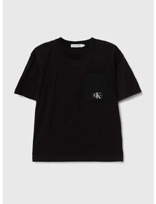 Dětské bavlněné tričko Calvin Klein Jeans černá barva, s aplikací