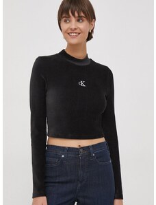Tričko s dlouhým rukávem Calvin Klein Jeans černá barva, s pologolfem, J20J217658