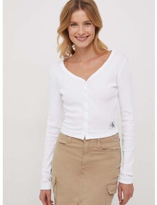 Tričko s dlouhým rukávem Calvin Klein Jeans bílá barva