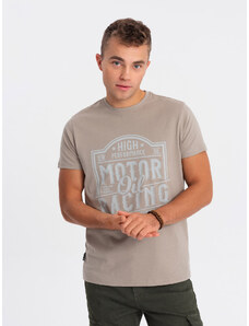Ombre Clothing Pánské bavlněné tričko s potiskem - světle hnědé V3 S1735