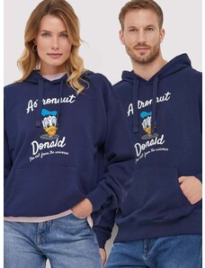 Bavlněná mikina United Colors of Benetton x Disney tmavomodrá barva, s kapucí, s potiskem