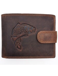 Fansport Kožená rybářská peněženka Kapr, s přezkou
