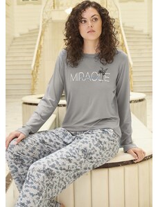 Naspani Šedé a pruhované i modře květované dámské luxusní jemnné pyžamo Miracles - Zázraky 1B1866