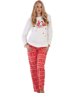 Naspani Červené i bílé luxusní hřejivé dámské pyžamo s norským vzorem a Veselým spícím pejskem 1Z1506