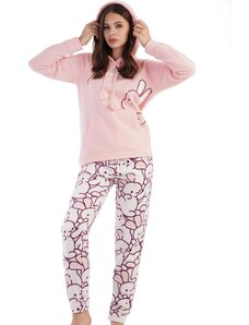 Naspani Růžové, bílé i vínové luxusní hřejivé dámské pyžamo s kapucí zajíček a králičí mandaly 1Z1579