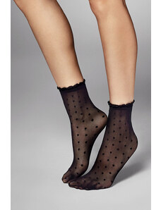 Veneziana Černé tečkované silonkové ponožky Myriam