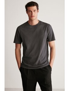 GRIMELANGE Rudy Men's Slim Fit 100% Cotton Medium Thickness Anthracite T-shirt