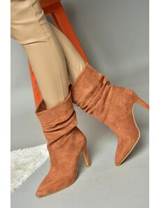 Fox Shoes R404020302 Women's Tan Suede Thin Heeled Pleated Boots