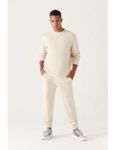 Avva Men's Stone Waist Lace-up Side Pocket Elastic Leg 2 Thread Cotton Regular Fit Jogger Sweatpants
