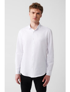 Avva Men's White Easy Ironable Classic Collar Dobby Regular Fit Shirt