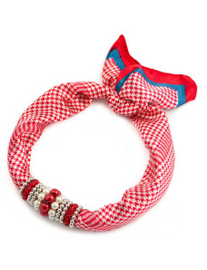 Šátek s bižuterií Letuška - červeno-bílý s potiskem