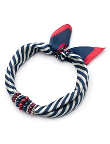 Šátek s bižuterií Letuška - modro-červený s pruhy