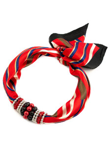 Šátek s bižuterií Letuška - červeno-černý s pruhy