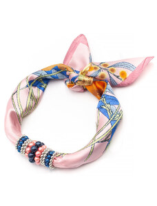 Šátek s bižuterií Letuška - růžovo-modrý s potiskem