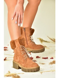 Fox Shoes Tan Suede Thick Sole Women's Shearling Boots
