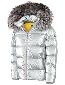 Luxusní péřová bunda s kapucí a liščím límcem ROCKANDBLUE MEMPHIS 66 cm