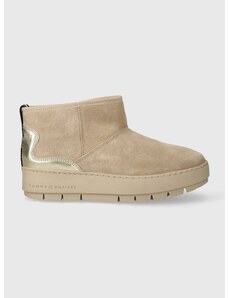 Kožené sněhule Tommy Hilfiger METALLIC SUEDE SNOWBOOT béžová barva, FW0FW07850