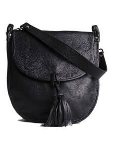 Dámské klasické černé kožené kabelky s třásní Dana