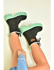 Fox Shoes Women's Black/Green Suede Lace-Up Ankle Boots