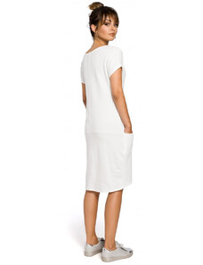 Midi šaty s kapsami ve ecru barva model 18001686 - BeWear