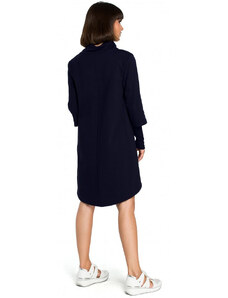 BeWear B089 Asymetrické šaty s hlubokým výstřihem - tmavě modré