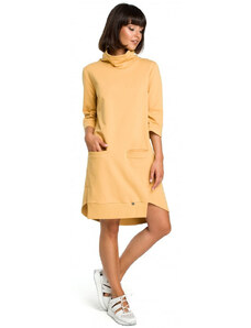 BeWear B089 Asymetrické šaty s hlubokým výstřihem - žluté