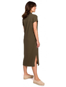 B222 Safari šaty s kapsami a klopou - khaki barva