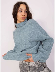 Fashionhunters Tmavě mátový svetr s kabely a rolákem